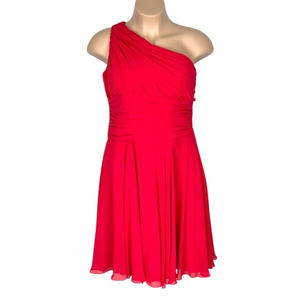 B2 Womens Plus Red One Shoulder Chiffon Cocktail Dress Formal Bridesmaid size 18 - Picture 1 of 11